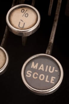 close up of caps key on an antique  mechanical italian typewrite