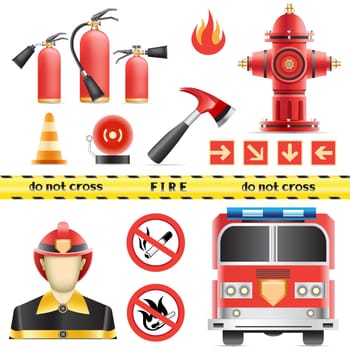 Set of the fire objects isolated on the white background
