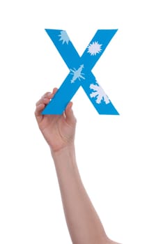 A Hand Holding the Blue and Snowy Letter X, Isoalted