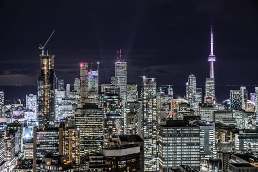 Full view of downtown Toronto at night with glamour lights