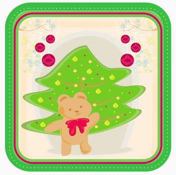 Winter background with funny Teddy bear.