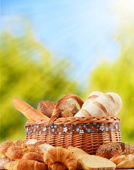 Wicker basket with variety of baking products