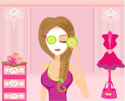 Cute girl applying moisturizer in elegant dressing room