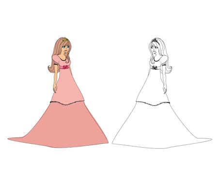 Princess with a crown. Contour and color