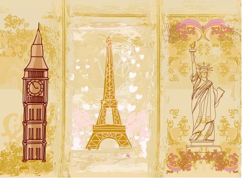 travel design element with different monuments