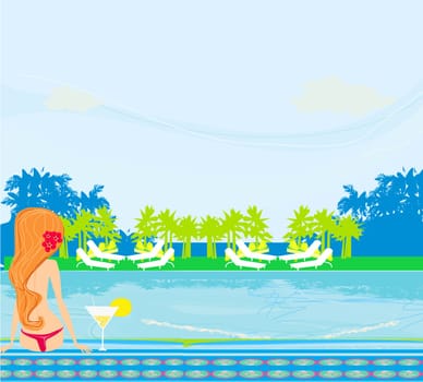 Young Woman Sunbathing by the Pool