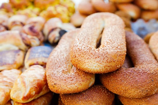Freshly baked bread at an outdoor stand in the old part of Jerusalem