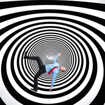 falling man and 3d abstract tunnel