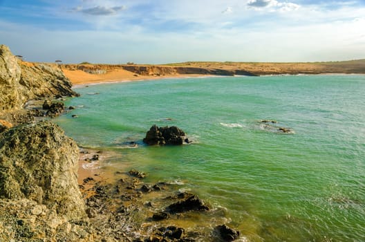 Bay in the Caribbean Sea in dry desert region of Colombia