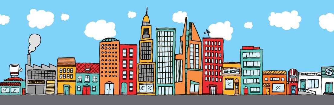 Colorful city skyline