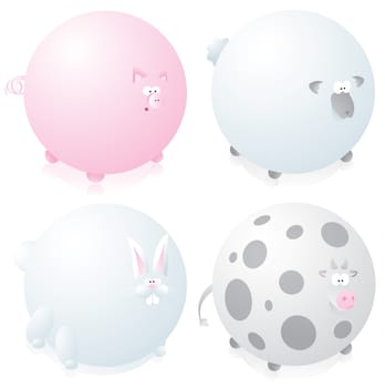 Farm round animals set