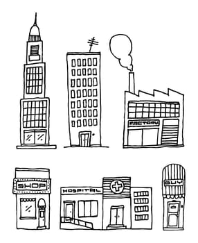 Vector City Buildings / Ink drawing