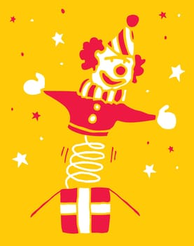 Cartoon clown coming out of a box