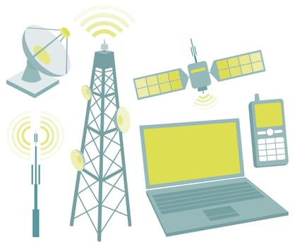 Telecommunication equipment icon set