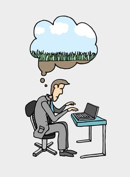 Businessman working / Dreaming on vacations