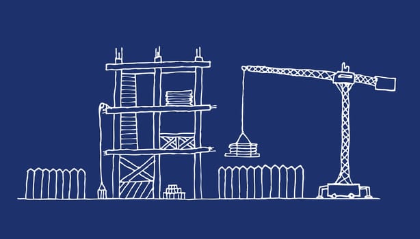 Construction site cartoon blueprint