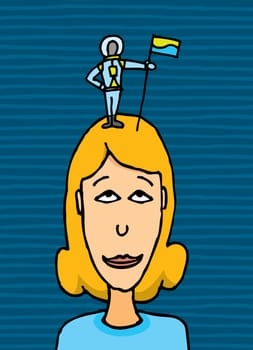 Tiny astronaut claiming conquering a woman