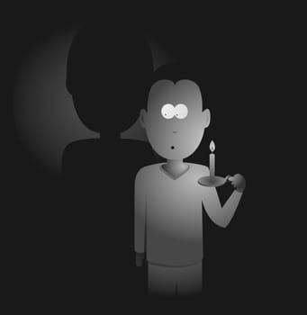 Man holding a candle in the darkness