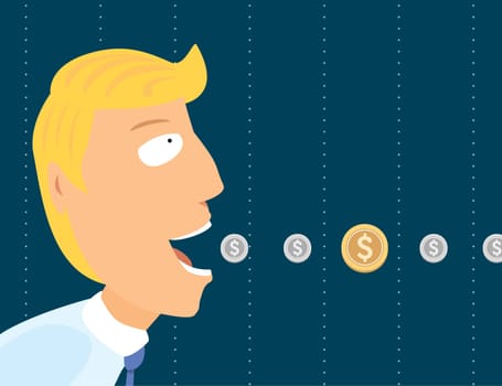 Businessman eating coins