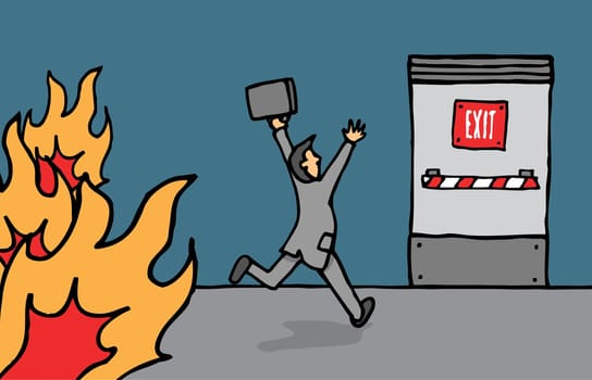 Businessman heading for emergency exit