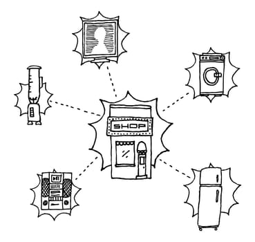 Home appliances shop / Vector Hand-drawn
