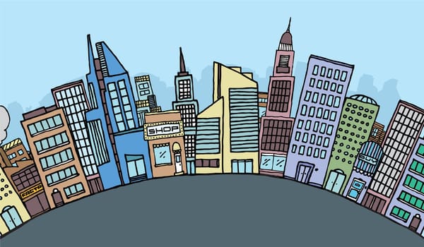Huge cartoon city skyline