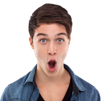 Young man with open mouth and large eyes