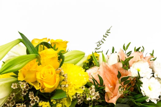 A bouquet of roses,lilies,amaryllis and chrysanthemums