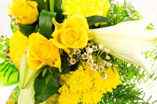 A bouquet of roses,lilies and chrysanthemums,top view