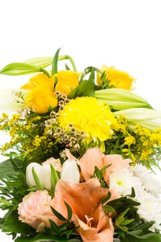 A bouquet of roses,lilies,amaryllis and chrysanthemums