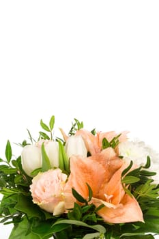 A bouquet of roses,amaryllis and chrysanthemums