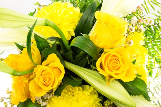 A bouquet of roses,lilies and chrysanthemums,top view