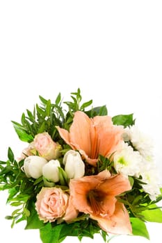 A bouquet of roses,amaryllis and chrysanthemums