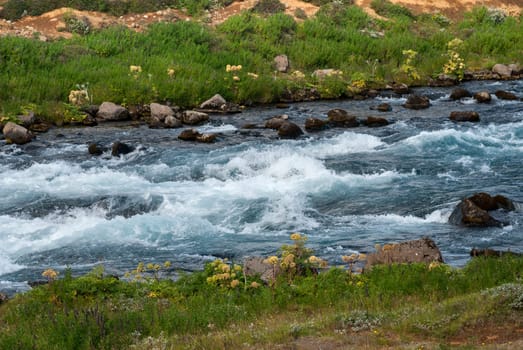 river with rapids near the falls of Gullfoss in Iceland