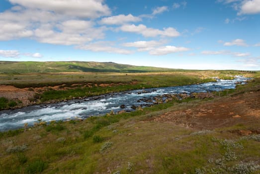river with rapids near the falls of Gullfoss in Iceland