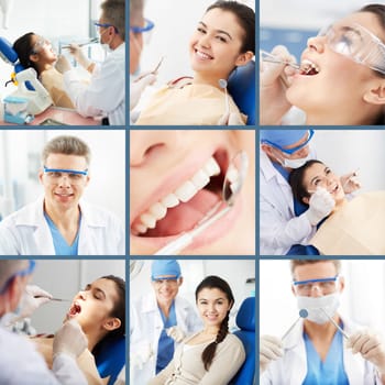 Collage of young girl at the dentist’s