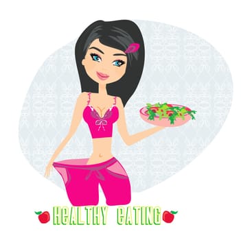 a young woman in a large pants after diet