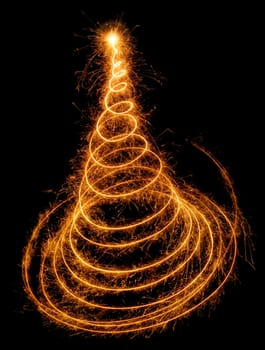 Christmas tree as a smart spiral,drawn with light on black