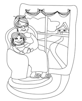 grandmother hugs her granddaughter - hand drawn illustration