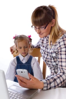 mother and daughter with mobile phone
