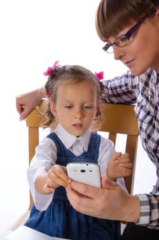 mother and daughter with mobile phone