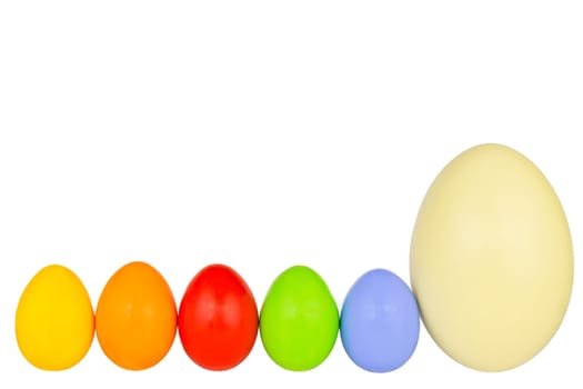 Colorful Easter eggs and a Nanduei in a row at the bottom of the picture