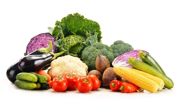 Composition with variety of fresh raw organic vegetables