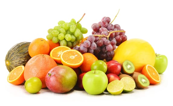 Composition with variety of fruits isolated on white background