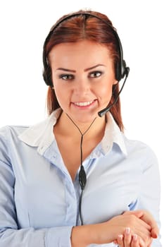 Call center operator isolated on white. Customer support. Helpdesk.