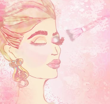 eye makeup, applying shadow on the eyelid brush