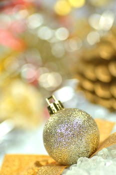 christmas decoration, colored Christmas ball and bokeh background