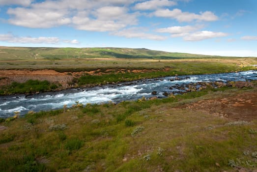 river with rapids near Gullfoss in Iceland