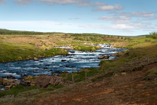 river with rapids near Gullfoss in Iceland