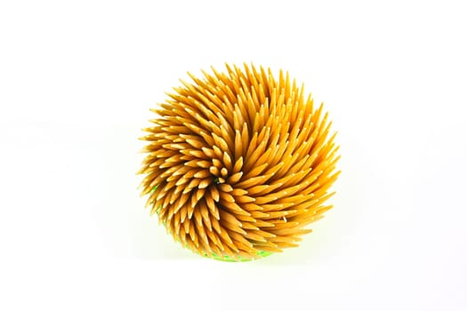 toothpicks in the glass cup with white background